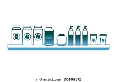 packaging glass bottle sauce and paper cup of coffee