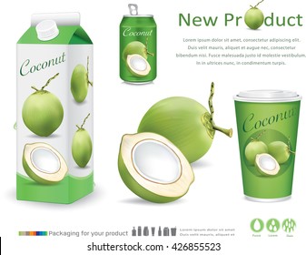 Packaging with green coconut water drink.vector