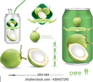 Packaging with green coconut water drink.vector