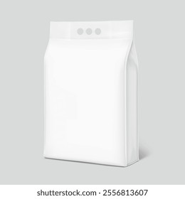 Packaging gusset bag with a finger handle mockup. Vector illustration isolated on grey background.Half side. Perfect for presentation laundry, chemical products, litter and etc. EPS10.