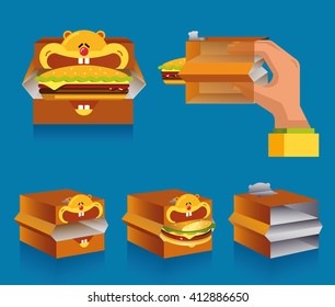 Packaging for hamburger.  Funny packaging for children.Hamster