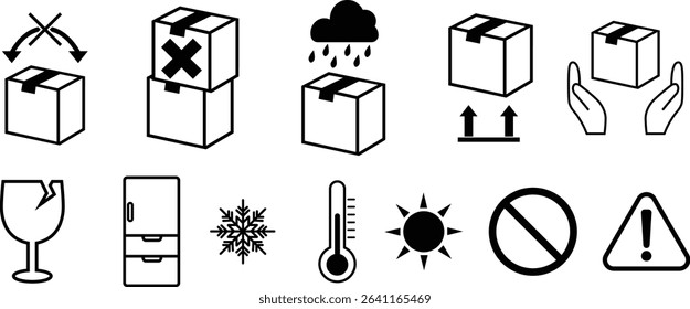 Packaging handling caution mark illustration set