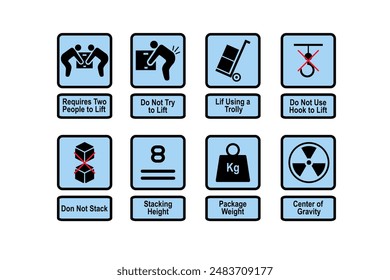 Packaging Handling icons. Package Package caution symbols. Warning and attention pictograms. Vector silhouette labels set