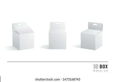 Packaging Hanging Cube Box 3D Mockups Set of Isometric Open Closed and Frontal View Blank Templates -  White Realistic Boxes with Shadows on Similar Background - Vector Gradient Graphic Design