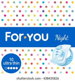 Packaging for hygiene pads. Blue Night. Flat design on clear background.