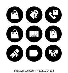packaging icon. 9 packaging set with ribbon, bar code, paper and price tag vector icons for web and mobile app