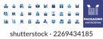Packaging icon collection. Duotone color. Vector illustration. Containing package, box, open box, food package, giftbox, safe, delivery box, packaging, milk, clothes, packing, eco packaging, boxes.