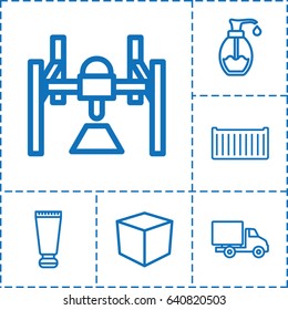 Packaging icon. set of 6 packaging outline icons such as cream tube, soap, cargo box, delivery car