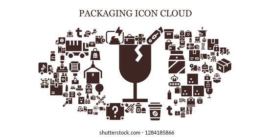  packaging icon set. 93 filled packaging icons. Simple modern icons about  - Fragile, Cosmetics, Tumblr, Compost, Box, Cutter, Deodorant, Take away, Surprise, Milk, Delivery truck