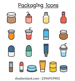 Packaging icon set in colorline style