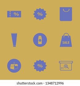 packaging icon set with discount tag, pack milk and square barcode box vector illustration