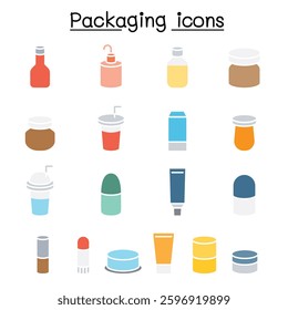 Packaging icon set in flat color style