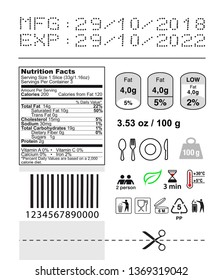 Packaging icon set. Nutrition facts. Vector elements. Ready for use in your design. EPS10