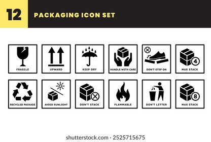 Packaging Icon Set | Simple and Clean Vector Symbols for Box, Parcel, and Delivery | Editable Icons for E-commerce, Shipping, and Product Packaging Design | Perfect for Branding, Labels, and Marketing