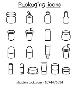 Packaging icon set in thin line style