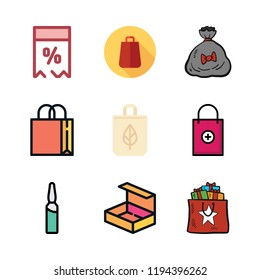 packaging icon set. vector set about gift bag, price tag, shopping bag and ampoul icons set.