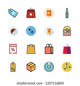 packaging icon set. vector set about move, ampoul, tag and products icons set.