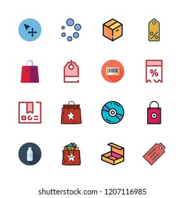 packaging icon set. vector set about products, tag, shopping bag and price tag icons set.