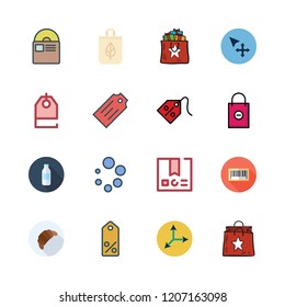 packaging icon set. vector set about shopping bag, bars code, products and tag icons set.