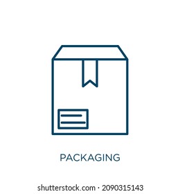 packaging icon. Thin linear packaging outline icon isolated on white background. Line vector packaging sign, symbol for web and mobile