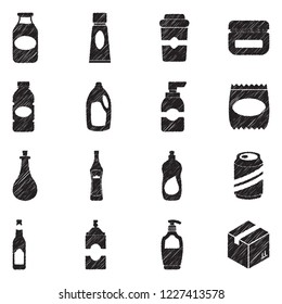 Packaging Icons. Black Scribble Design. Vector Illustration.