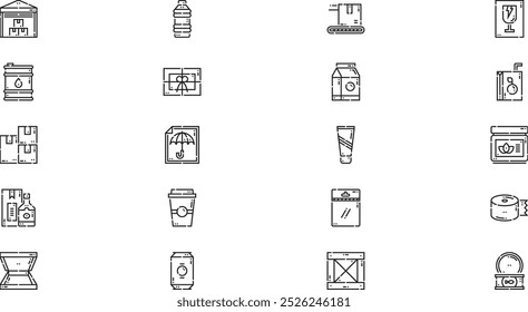 Verpacken von Symbolen Hochwertige Vektorsymbol-Kollektion mit bearbeitbarem Strich. Ideal für professionelle und kreative Projekte.
