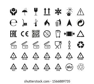 Packaging icons, package signs set. Vector illustration, flat design.