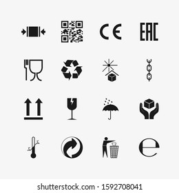 Packaging icons, package signs set. Vector illustration, flat design.