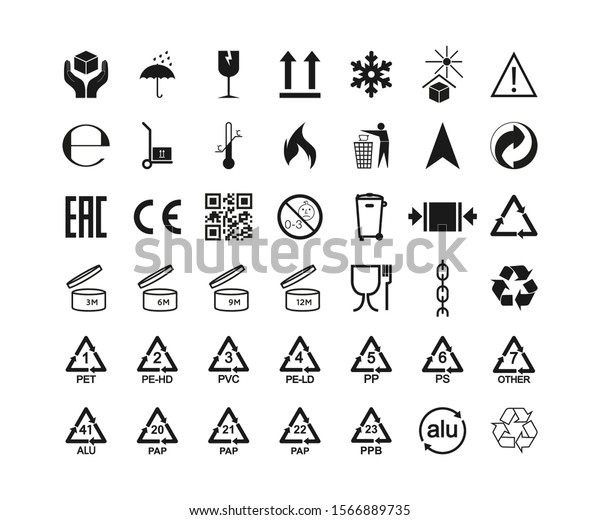 Packaging icons, package signs set. Vector\
illustration, flat\
design.