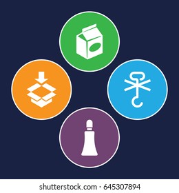 Packaging icons set. set of 4 packaging filled icons such as cream tube, take away food, no cargo warning