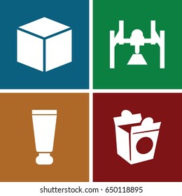 Packaging icons set. set of 4 packaging filled icons such as cream tube, take away food