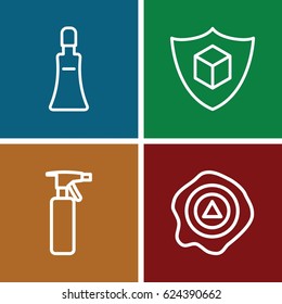 Packaging icons set. set of 4 packaging outline icons such as spray bottle, cream tube, arrow up