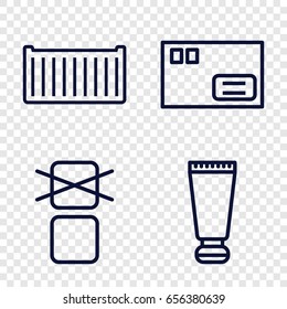 Packaging icons set. set of 4 packaging outline icons such as cream tube, cargo box, cargo only in box allowed