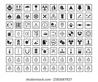 Packaging icons set, Cargo shipping and product label symbol vector.