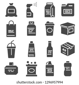 Packaging, icons set. For packaging products and materials, vector illustration. Jars, bottles and containers