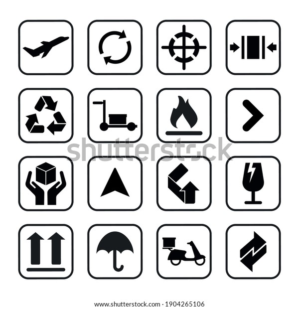 Packaging icons symbol in flat style. Black\
signs on the package. Vector\
illustration