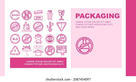 Packaging Industrial Marking Landing Web Page Header Banner Template Vector Fragile And Protect From Heat, Flammable And Water Care Mark For Packaging, Iso Standard And Hazardous Product Illustration