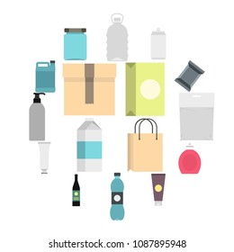 Packaging items set icons in flat style isolated on white background