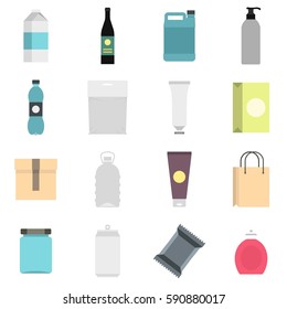 Packaging items set icons in flat style isolated on white background