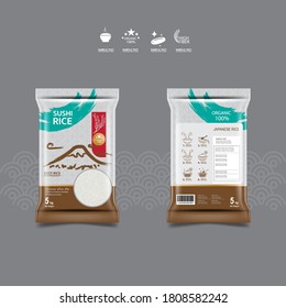 Packaging Japanese Rice or Sushi Rice Background for Organic Products.