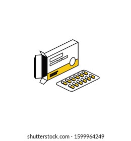 Packaging Jar pills. Vector line, 3d stroke isometric, color web icon, new flat style. Creative illustration design, abstract idea for infographics.