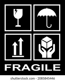 Packaging Label - Fragile black. please handle with care. vector fragile symbol.