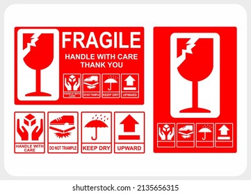 Etiqueta de embalaje, frágil. Sólo imprimir y usar en ilustración vectorial