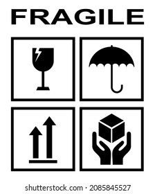 Packaging Label - Fragile. please handle with care. vector fragile symbol.