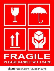 Packaging Label - Fragile red. please handle with care. vector fragile symbol.