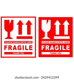 Packaging label fragile. Red sign fragile vector. Shipping or Packaging Stickers Illustration.