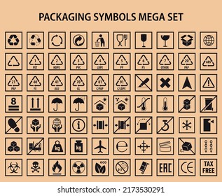 Packaging Label Symbols Mega Vector Set Stock Vector (Royalty Free ...