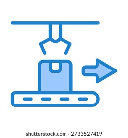 Icono de línea de embalaje con color azul para la gestión de la producción