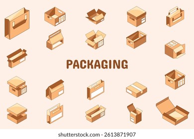 Packaging Lineal Color Vector Illustration Icon Sticker Set Design Materials
