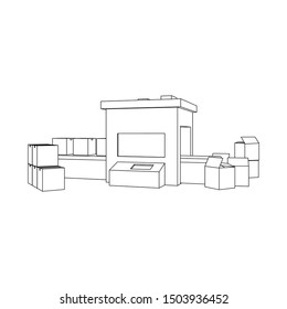 Packaging Machine isolated line art (Business brochure asset)